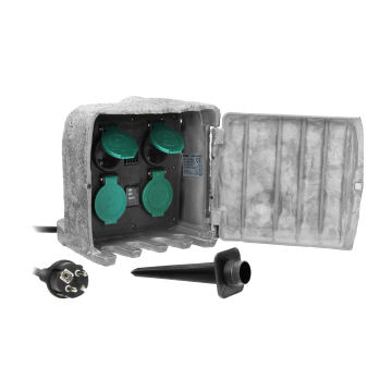 Tuin contactdoos - 230V - 4 voudig - Decoratief steen