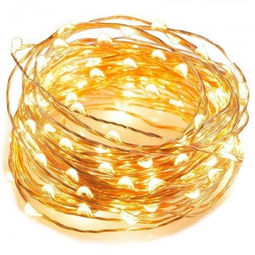 Kerst koperdraad LED verlichting - Warm wit - 5 meter - Op batterijen