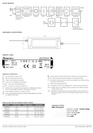 LED voeding - 12V, 2A - 24W - IP67 - WATERPROOF - ESPE