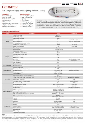 LED voeding - 12V, 3A - 36W - IP67 - WATERPROOF - ESPE