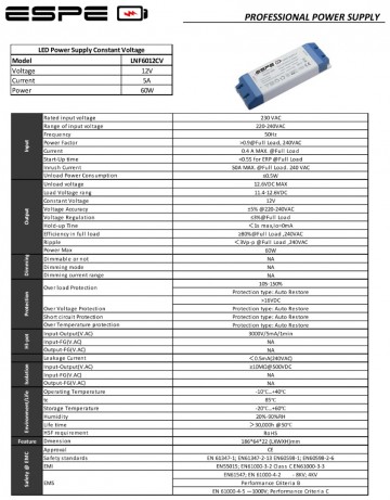 LED voeding - 12V, 5A - 60W - ESPE