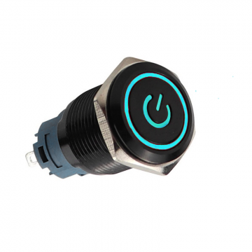 Drukschakelaar blauwe verlichting - 19mm - 1NO1NC - Power symbool