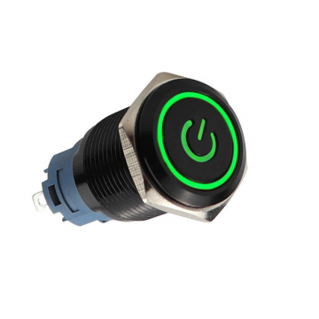 Push schakelaar groene verlichting - 19mm - Power symbool