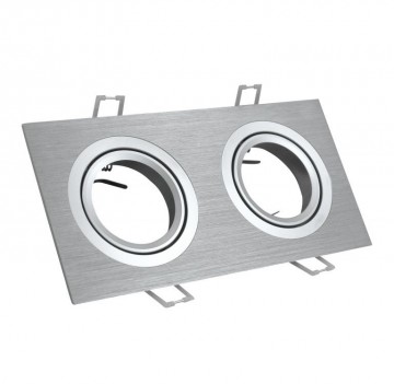 Inbouw 2x LED spot GU10 aluminium rechthoek armatuur - geborsteld zilver/zilver