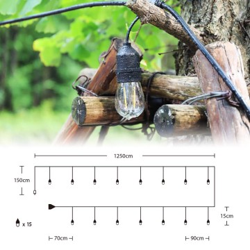 Led Lichtsnoer - 15 lampen - 15 meter - IP65 Waterdicht