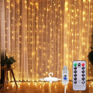 Kerst LED gordijn - Ultra dun - 3 x 3 meter - Warm wit - USB - Met controller