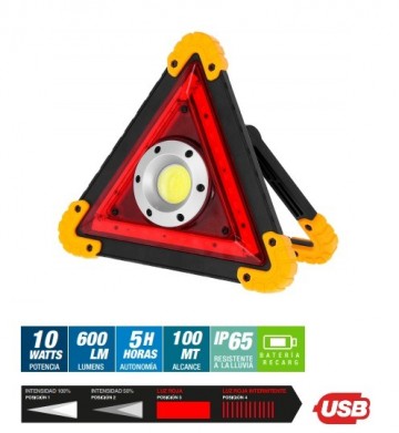 LED gevaren driehoek - 10 watt lamp - oplaadbaar