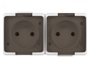 Dubbele stopcontact waterdicht - Met penaarde - Opbouw