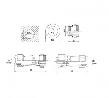 Male + Female - waterdichte kabelverbinder - 6 aderig - IP68