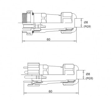 Male + Female - waterdichte kabelverbinder - 6 aderig - IP68