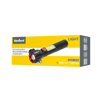 Oplaadbare LED zaklamp - 285 Lumen - Veiligheidshamer + mes