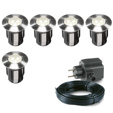5x LED terras spot - 12V - 5 Watt - 42mm - Complete set