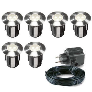 6x LED terras spot - 12V - 5 Watt - 42mm - Complete set