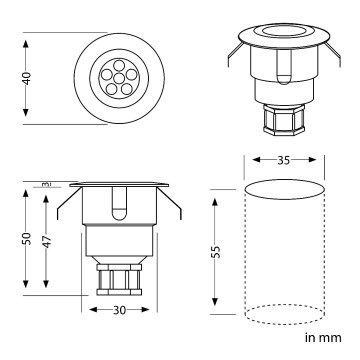 LED terrasverlichting rond - 40mm - 12V - Warm wit