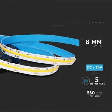 5 meter warm wit led strip - 280 leds - 24 Volt - 50 watt - COB
