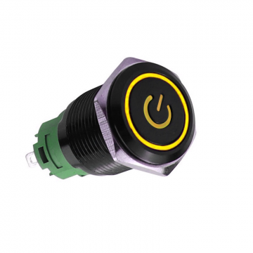 Drukschakelaar gele verlichting - 19mm - 1NO1NC - Power symbool