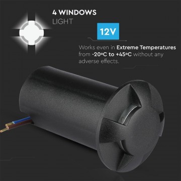 Grondspot 4 kanten - zwarte uitvoering - 12 Volt tuin verlichting - koud wit - IP67