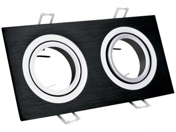 Inbouw 2x LED spot GU10 aluminium rechthoek armatuur - geborsteld zwart/zilver