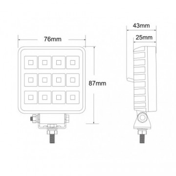 LED SPOT - 12 LED - 12W -  Ingebouwde schakelaar - Vierkant