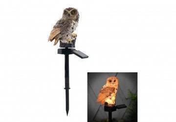 Solar LED uiltje bruin - Neutraal wit - Met schemersensor en prikpen