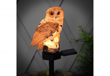 Solar LED uiltje bruin - Neutraal wit - Met schemersensor en prikpen