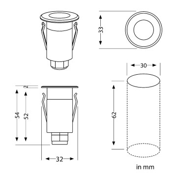 230V LED terrasverlichting - 33mm - 1.5 Watt - Warm wit