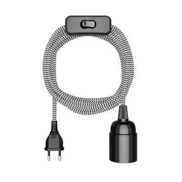 Fitting met kabel - E27 - 3 meter - Met schakelaar - Zwart/witE27 hanglamp - 3 meter - Met schakelaar - Zwart/wit