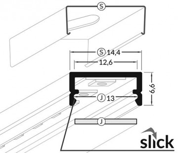 Led profiel   zwart   melk witte afdekplaat   14 x 6 mm  3