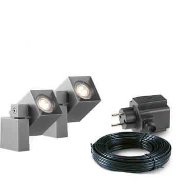 2x LED wand spot - 2 Watt - 12V - Grijs - complete set