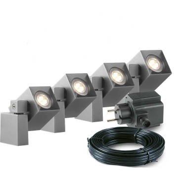 4x LED wand spot - 2 Watt - 12V - Grijs - complete set