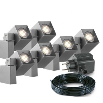 6x LED wand spot - 2 Watt - 12V - Grijs - complete set