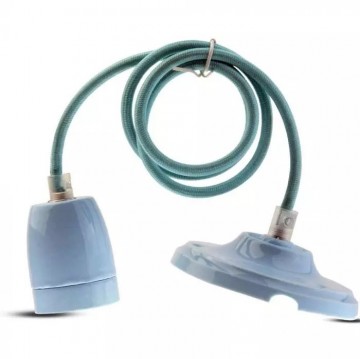 Retro porseleinen lamp - BLAUW - E27 fitting - pendel