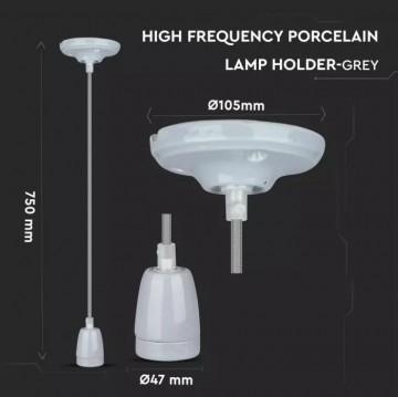 Retro porseleinen lamp - GRIJS - E27 fitting - pendel