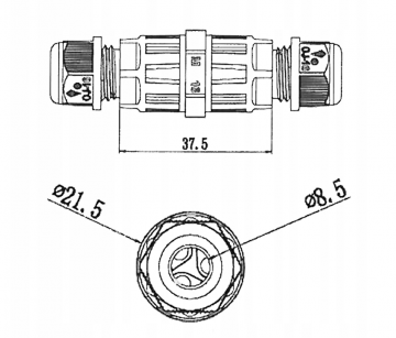 Waterdichte hermetische kabelverbinder - 3 aderig - IP68 - 72mmWaterdichte hermetische mini kabelverbinder - 3 aderig - IP68 - 72mm