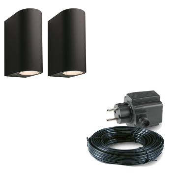 2x LED wand spot - 185mm - 4 Watt - Zwart - complete set