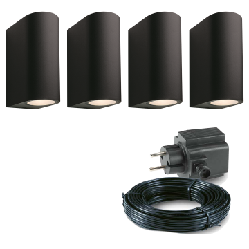 4x LED wand spot - 185mm - 4 Watt - Zwart - complete set