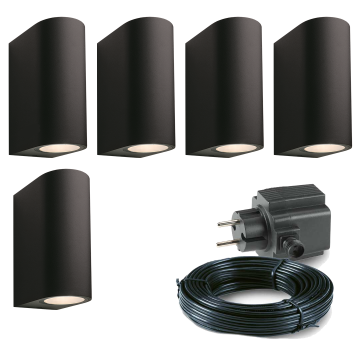 5x LED wand spot - 185mm - 4 Watt - Zwart - complete set