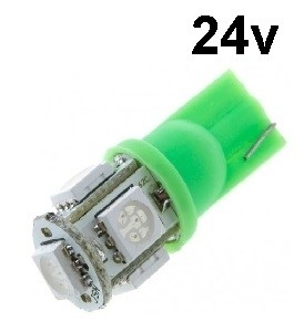 T10 - 24 volt - 5 LED - 5050 SMD - GROEN