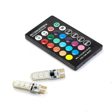 RGB T10 LED - 6SMD - Met afstandsbediening - 12V - 2 stuks
