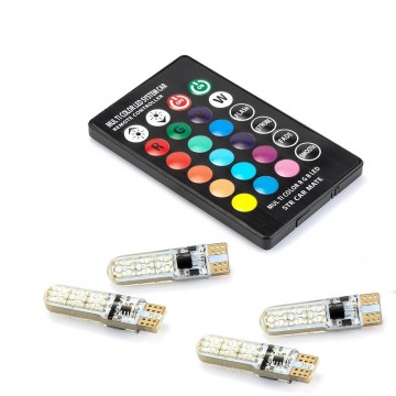 RGB T10 LED - 6SMD - Met afstandsbediening - 12V - 4 stuks