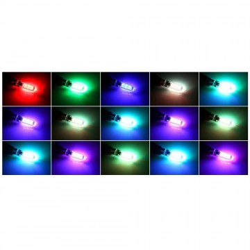 RGB T10 LED - 6SMD - Met afstandsbediening - 12V - 2 stuks